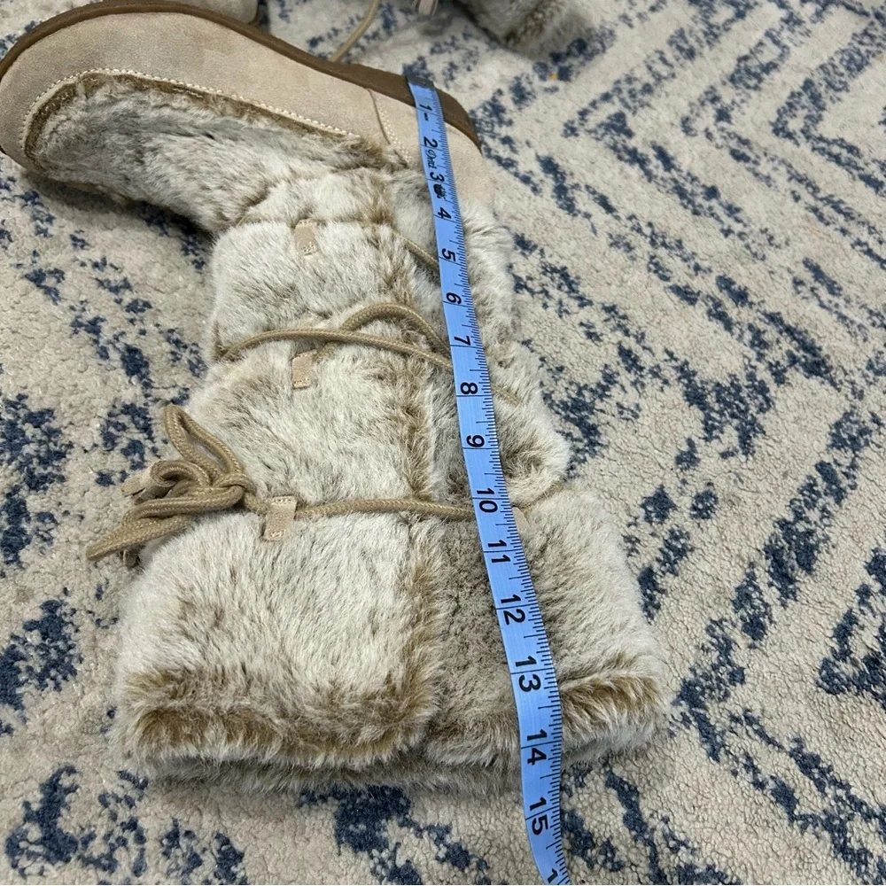 Sam Edelman Faux Fur Leather Suede Boots Neutral Warm Winter Size 7.5